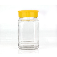 direct factory food grade square shaped transparent 500g glass honey jar with screw plastic cap